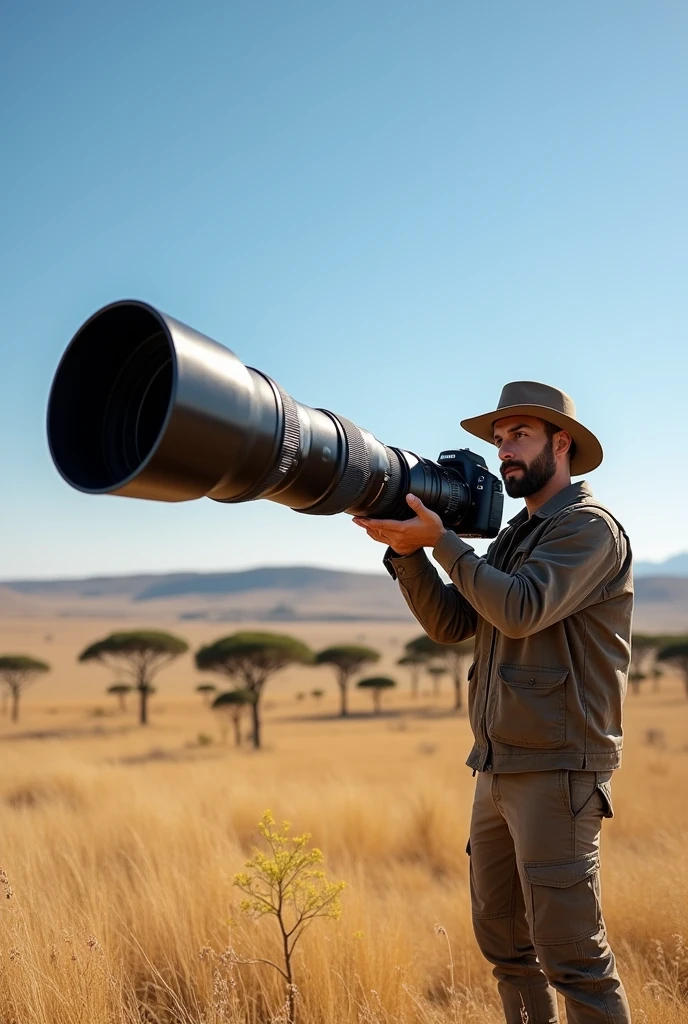 10000mm lens camera canon . Very big lens. Zoom lens. Very long lens.. a man holding camera