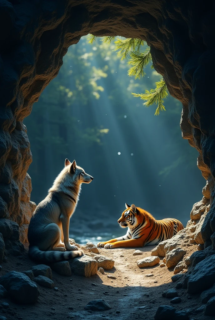 In the cave, the wolf ponders, the tiger and the wolf friends again.