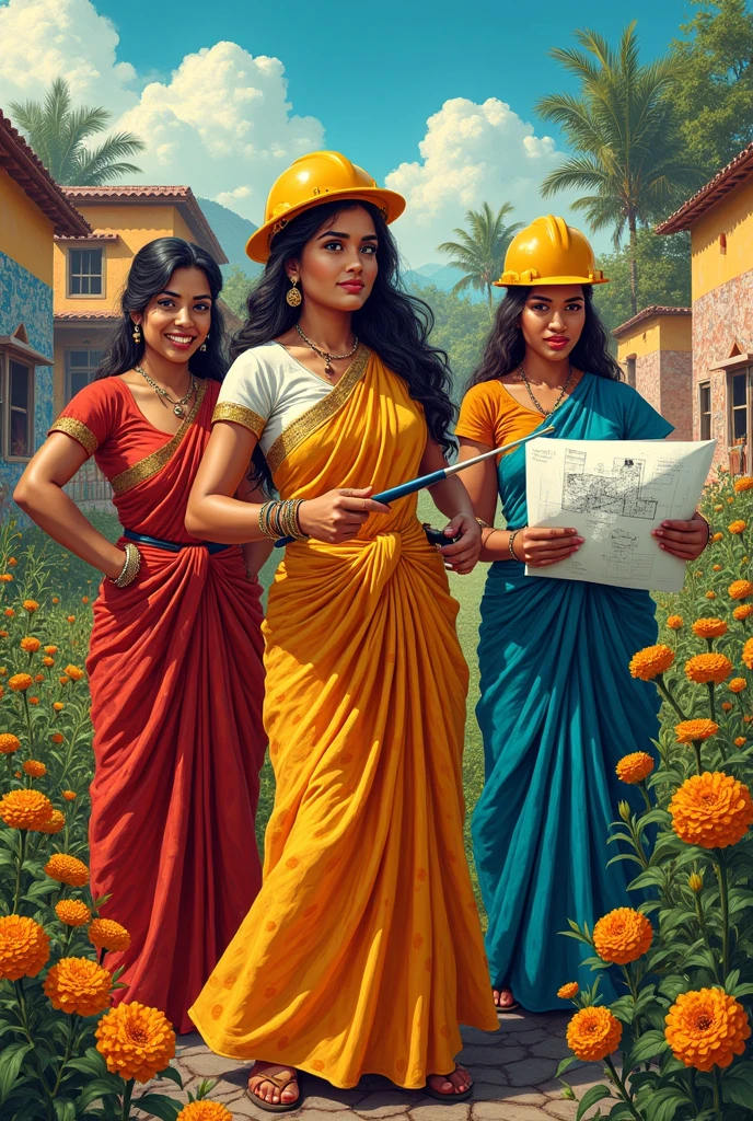 I want to create a best picture or say a print in which different women is shown doing different work show it as a impactful painting that shows women empowerment but in Indian style
