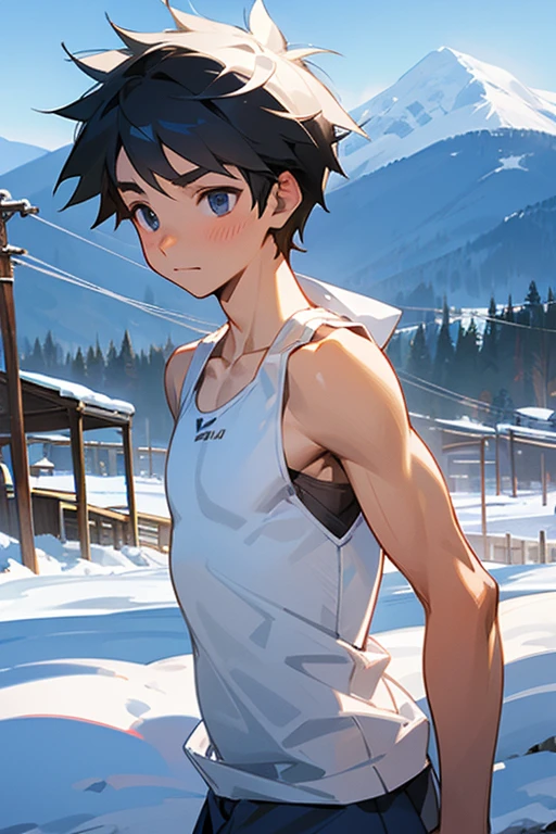 Snowy mountain tight white tank top Y-back elementary school boy