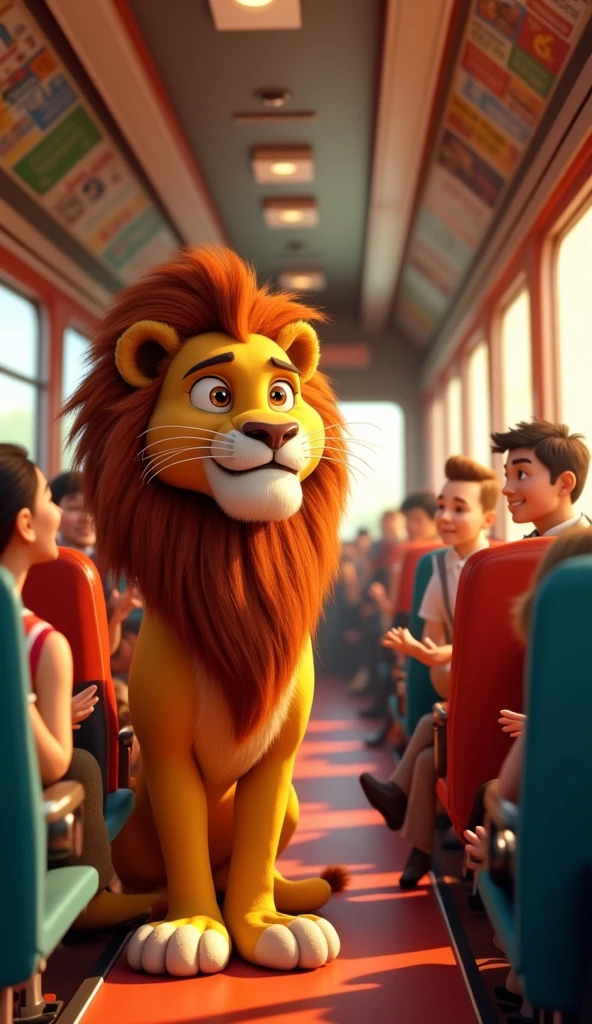 Ek Babbar train mein TC se baat karta hua 3D animation cartoon style