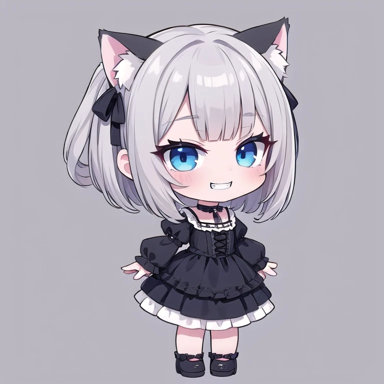 cat girl sexy chibi anime cartoon style of sticker, full-length character from head to toe, white background