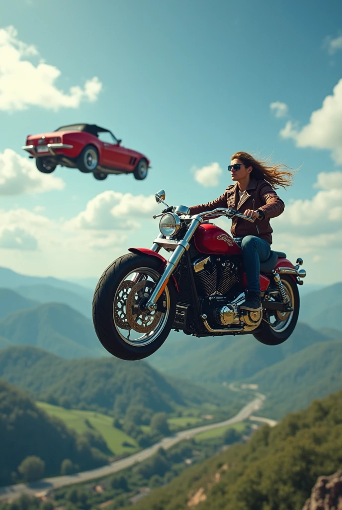 Bike and car in air