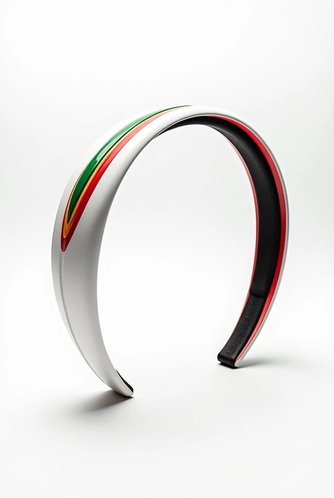 White sweat headband with lines red and green on top and lines black and gold below leaving the middle white and it should have a white background