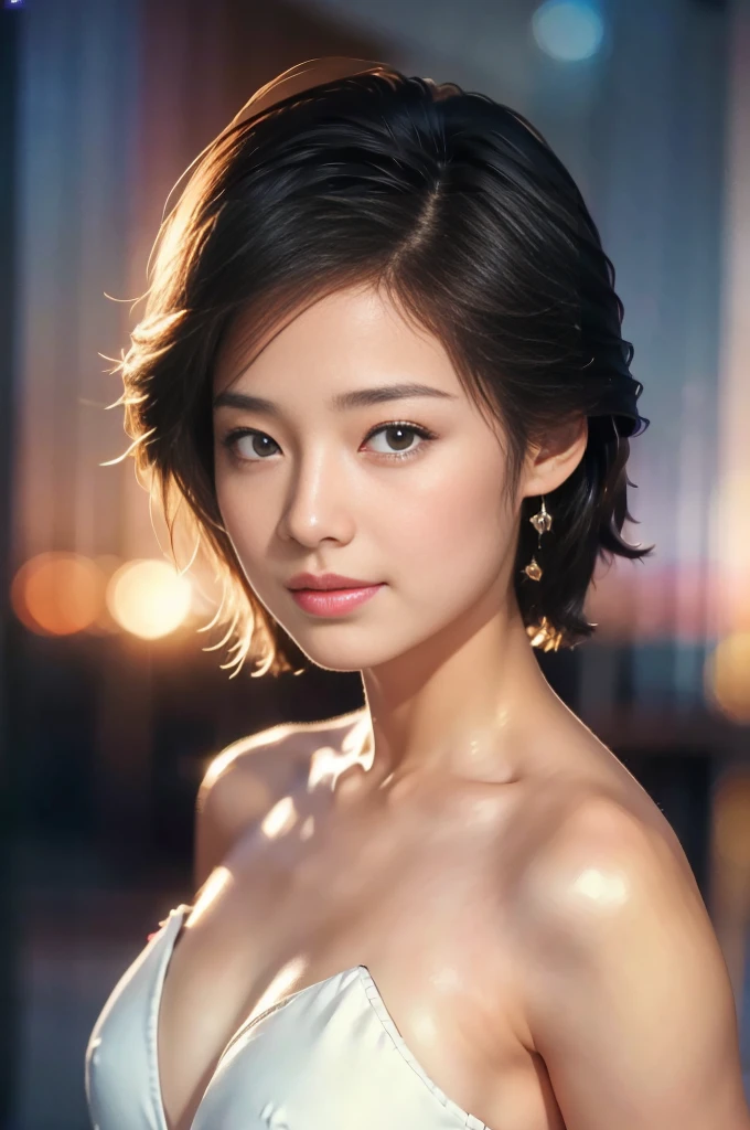1 girl, Starry Sky,night, shooting star,Upper Body,close,smile,, (8k, RAW Photos, Highest quality, masterpiece:1.2),(Realistic, photo-Realistic:1.37),