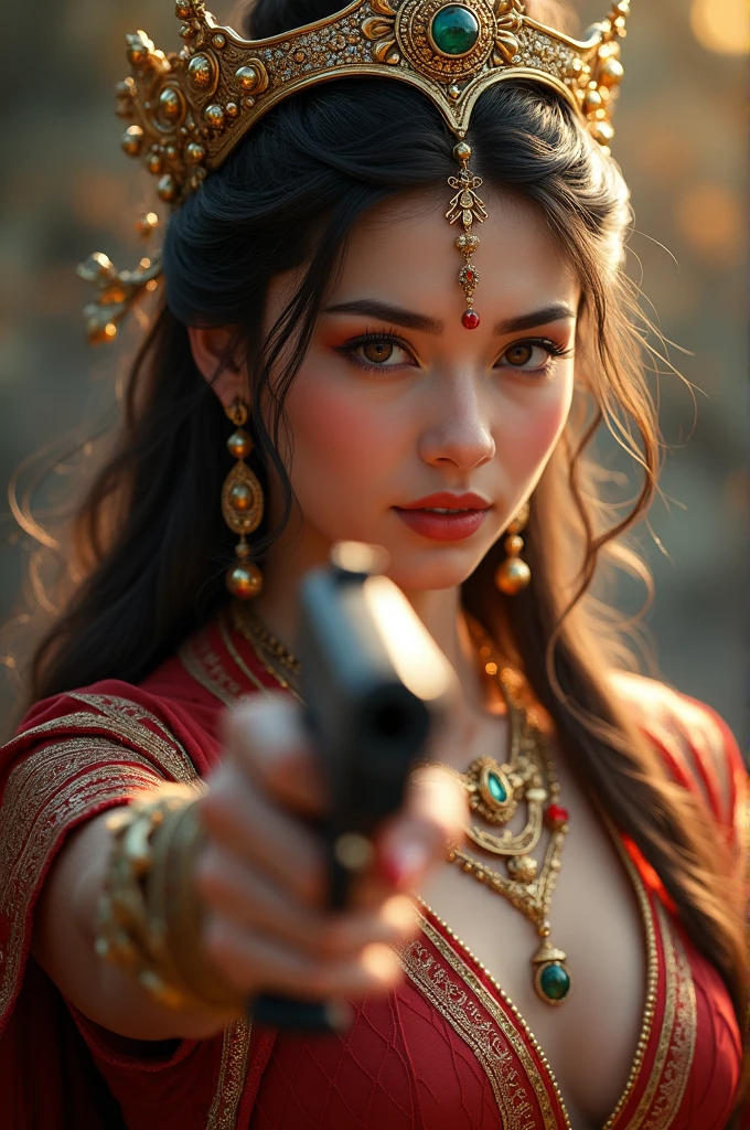 uhd, high details, best quality, goddess, gun