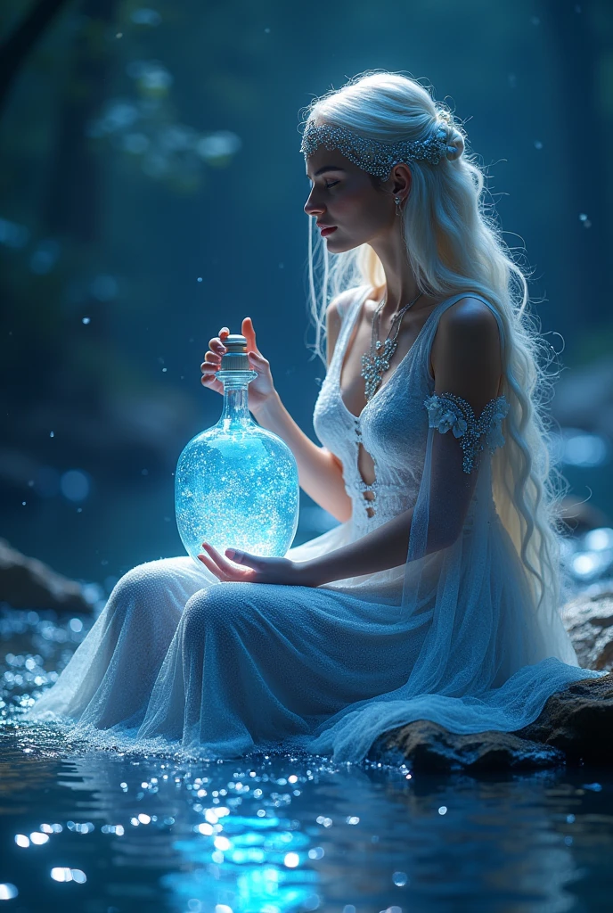 Aquarius, a female deity, exudes a gentle radiance all over her body. Sitting by the Milky Way, the water bottle in her hand flows out into a starry river,4K