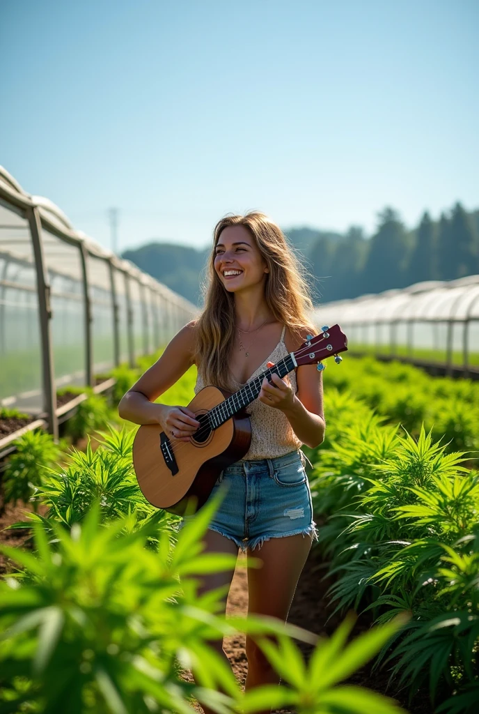 Hemp plantation realistic cultivation greenhouses and ukulele