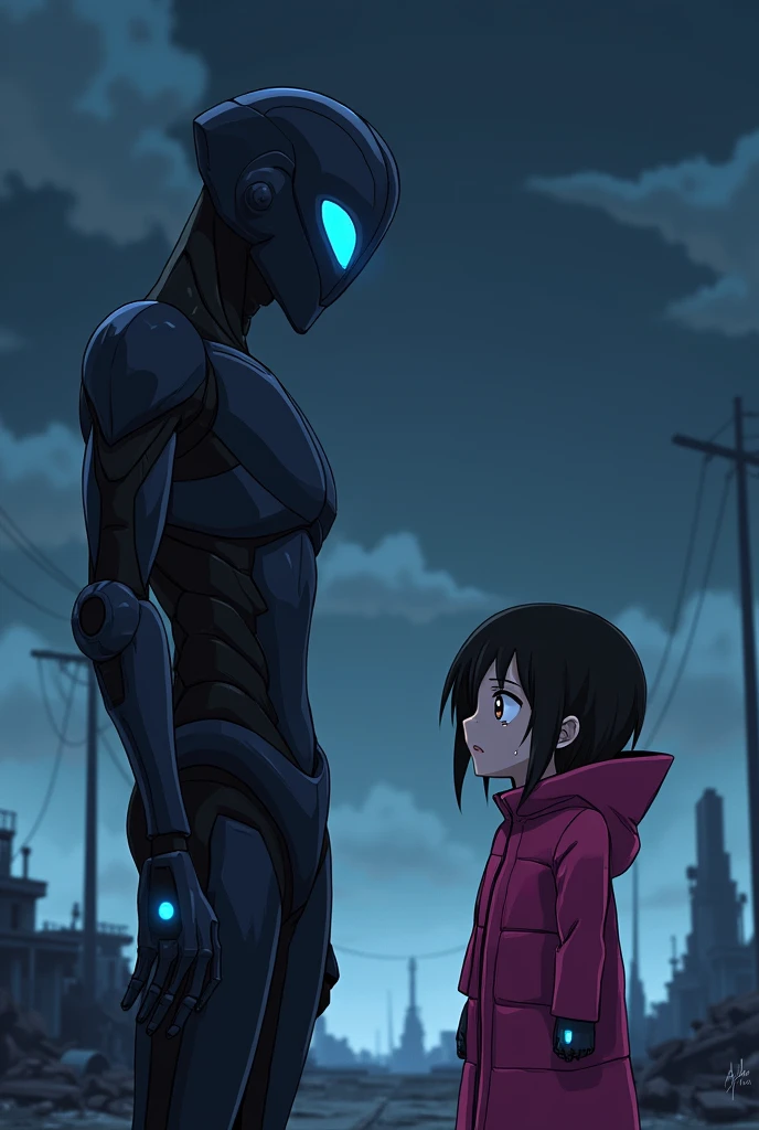 Screenshot from Murder drones tv series N and Uzi together V crying