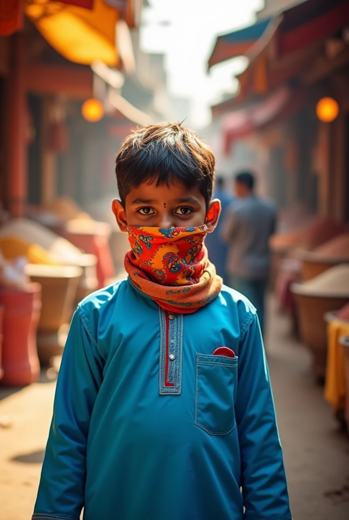 Indian boy covered face with a handkerchief