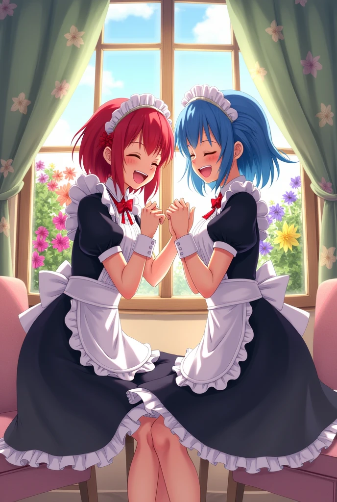 maid、lily、Red Haired Girl、Blue-haired、Anime Style