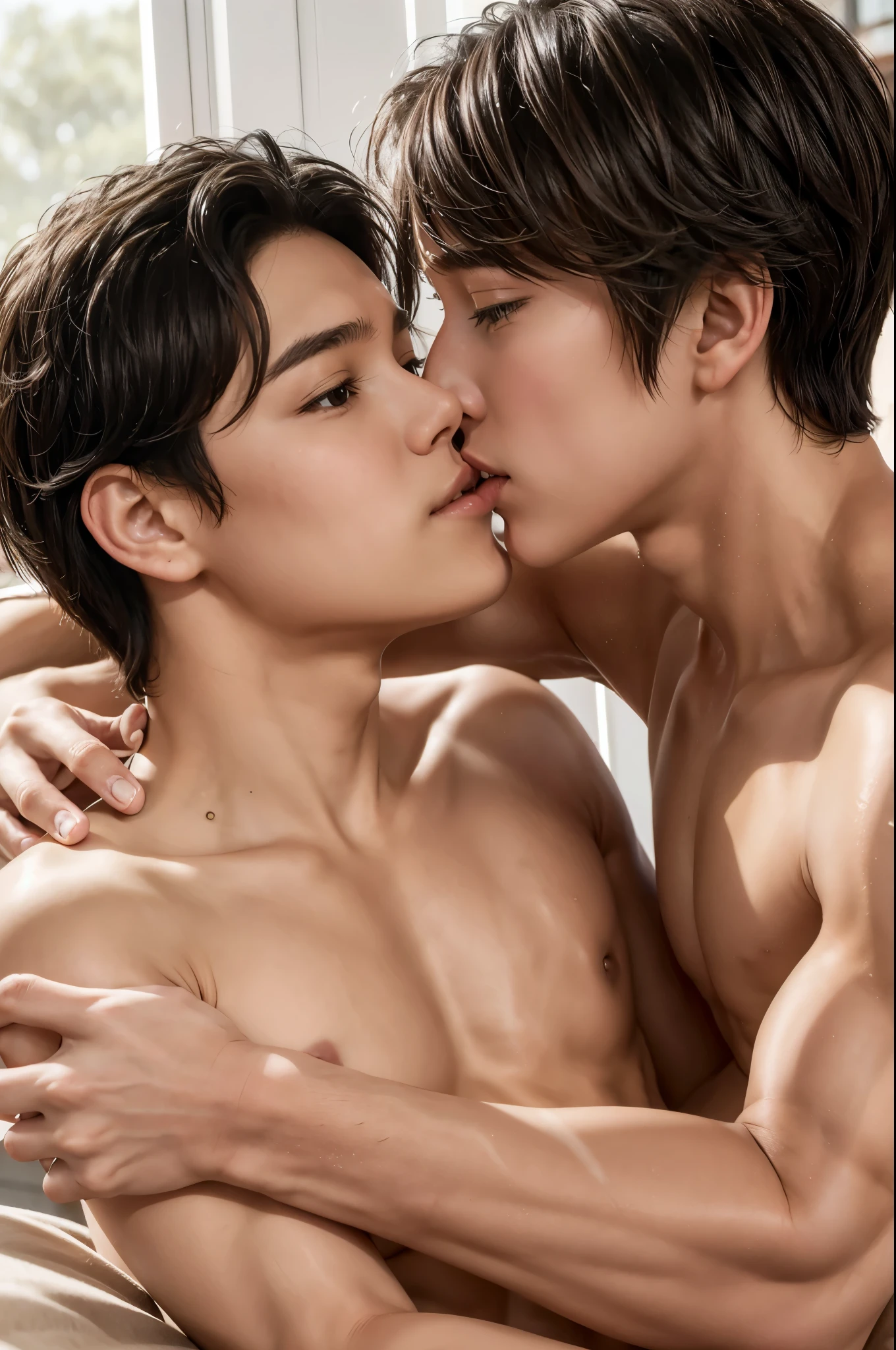 18-year-old boy with a cute baby face hugs and kisses