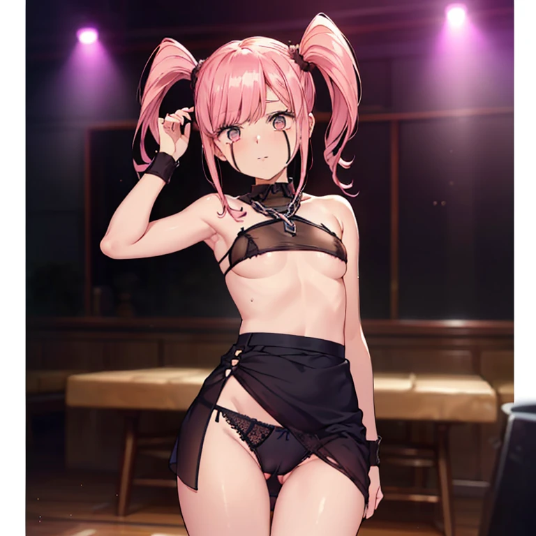 Very beautiful girl, See through,Beautiful and fair、Beautiful Skin、Glowing Skin, bright, Refreshing and gentle look, Perfect beautiful face、Beautiful shiny bangs, Small ,Lace dress,See through,(((女性のためのsexyな透明なパンティー,Hola,seamless,Low waist,Plain,Quick-drying underwear,sexy))) look directly at the crotch.),(Tea-colored hair with a pink ribbon and twin tails:1.23),(((ベルトとストラップ付きのFor women下着セット,Metal Chain,sexyなランジェリーiece Set,Porn Wear,Night Temptatioor women))),((Underwear is transparent level 35%)),((80% chance of wearing thin underwear%))