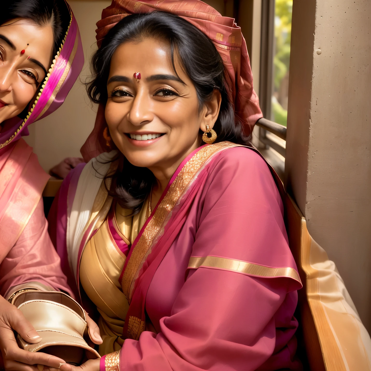 smiling woman sitting on a chair holding a pair of shoes, ritu kumar, dayanita singh, photo of a woman, faridah malik, very very happy, older woman, smiling woman, she is smiling, profile image, with a happy expression, with a beautifull smile, year 2 5 0 0, by T. K. Padmini, vastayan