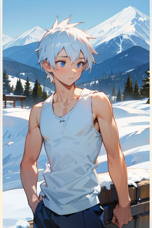 Snowy mountain tight white tank top Y-back elementary school boy