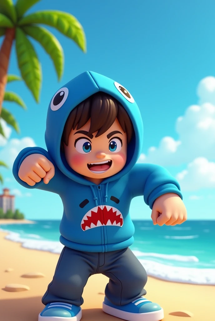 Roblox boy doing a shark punch