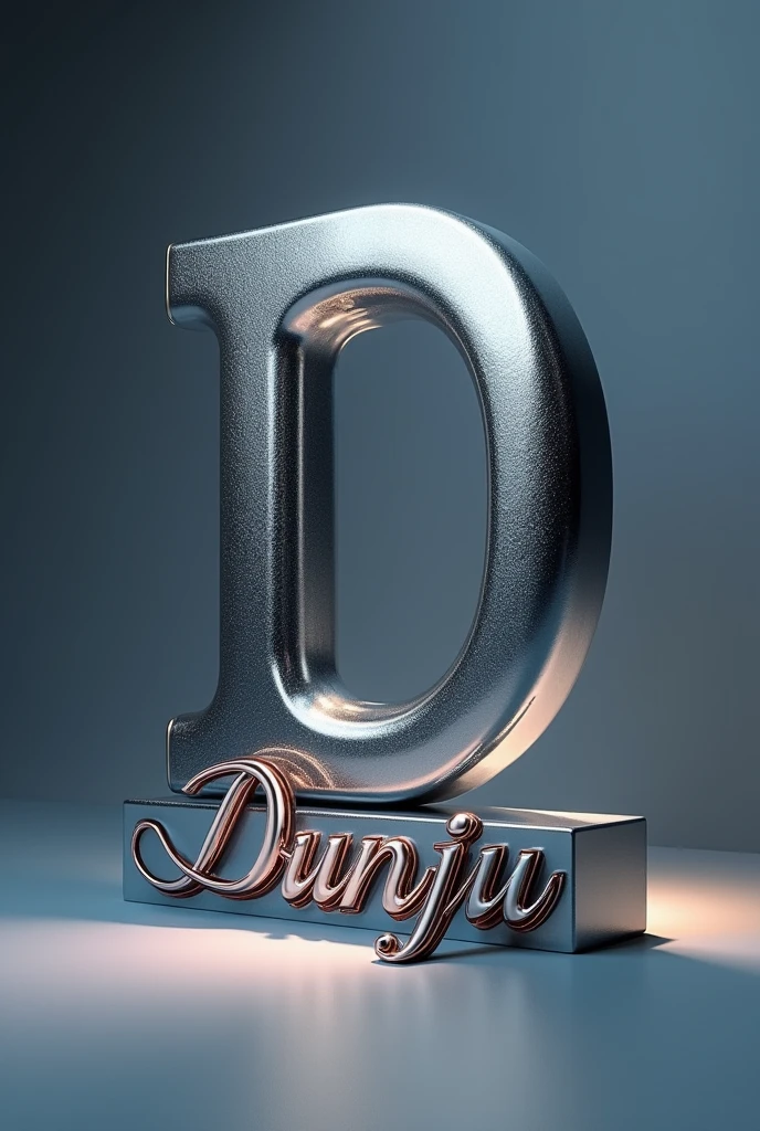 Metallic symbol D written Dunju on top of bottom it in stylish 3D 