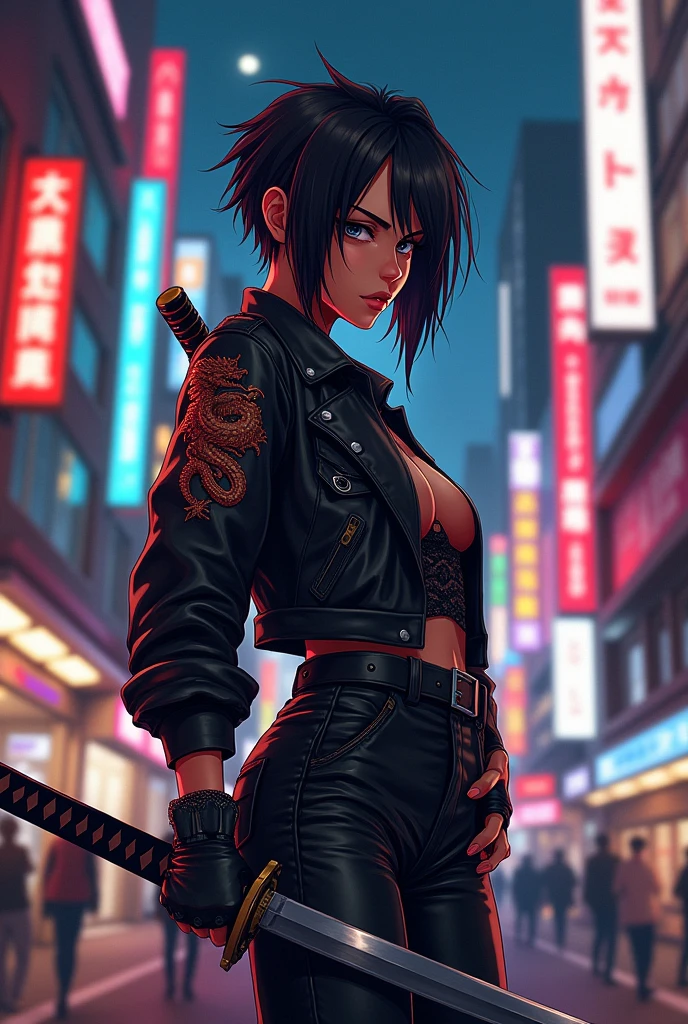 Tomboy anime girl yakuza leader with katana