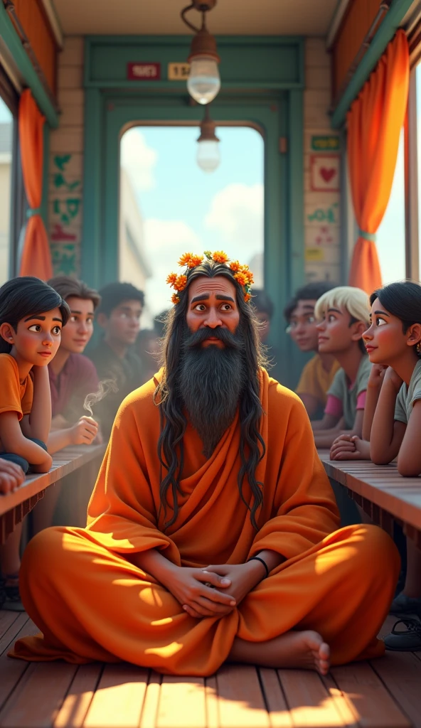 Train ke andar sadhu baba 3D animation style