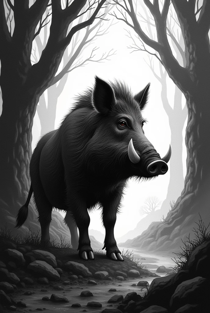 Black and white wild boar
