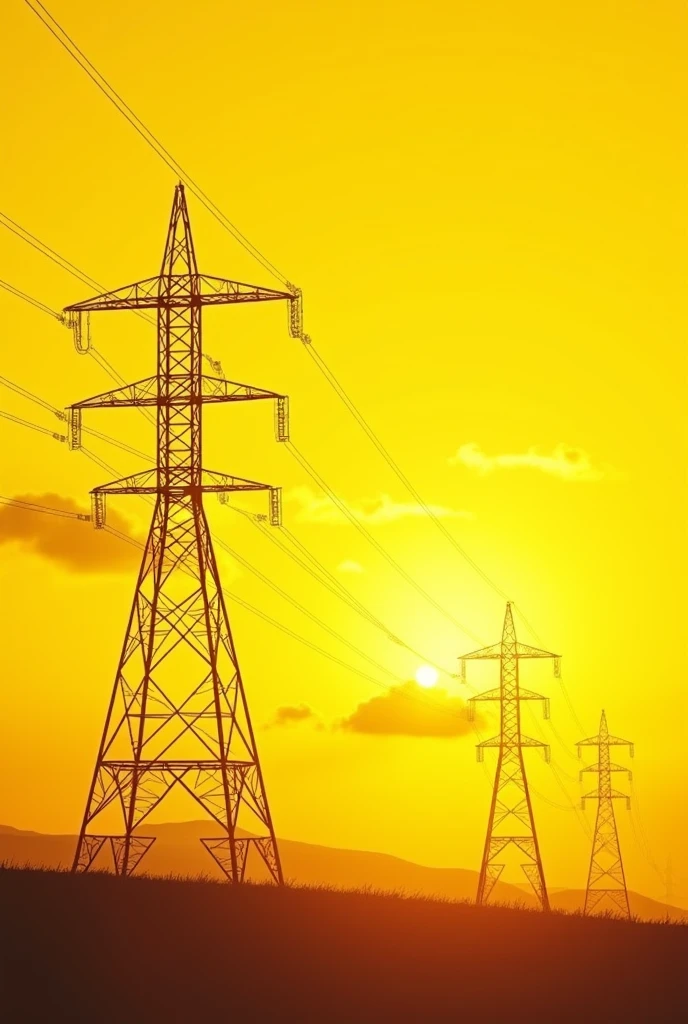 Transmission lines tower yellow background
