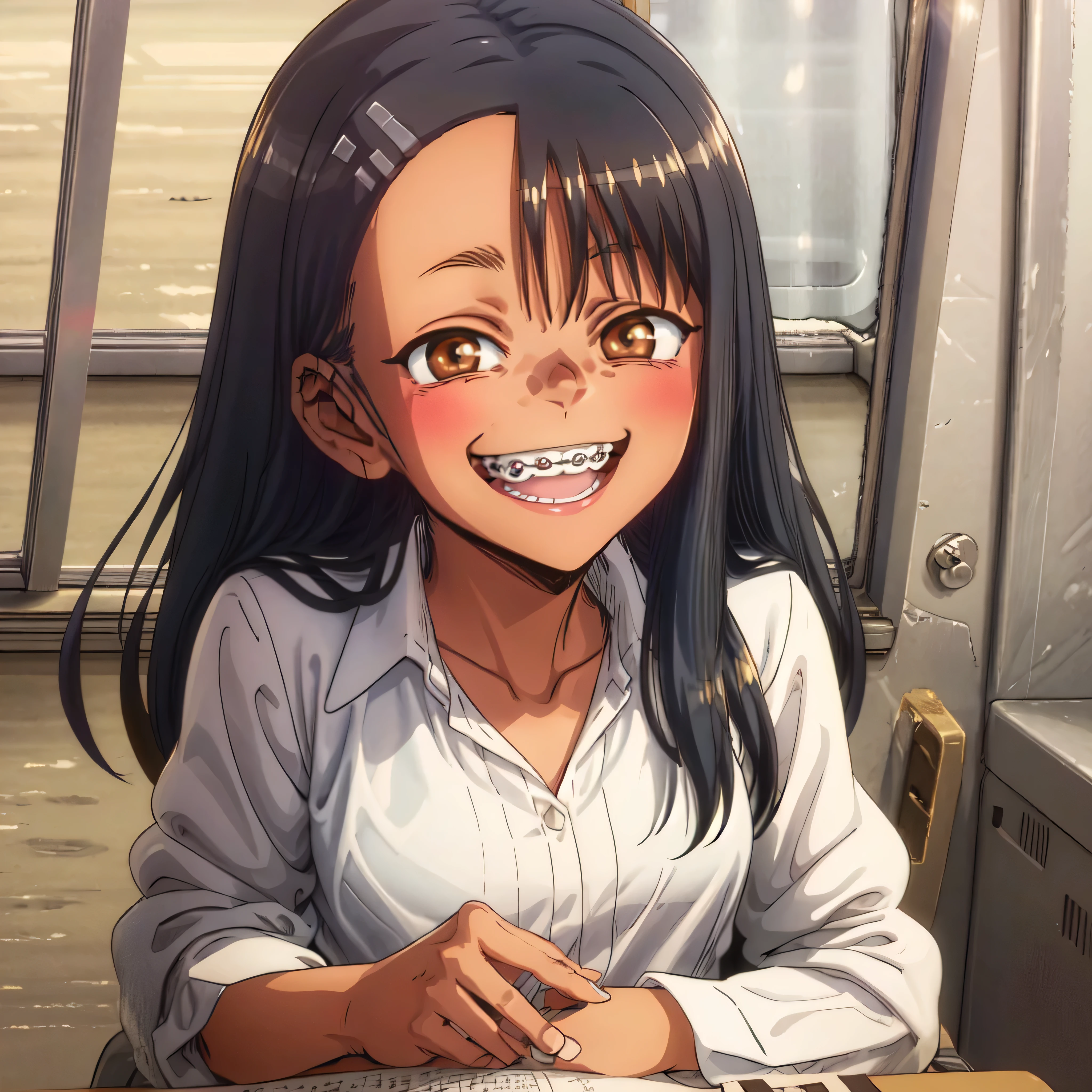 1 girl, hayase nagatoro, smiling, braces, best quality, masterpiece, highres
