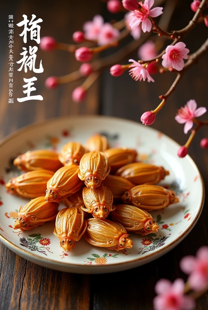 Golden Cicada Food Photos Chinese Characteristics，Plate，With text label