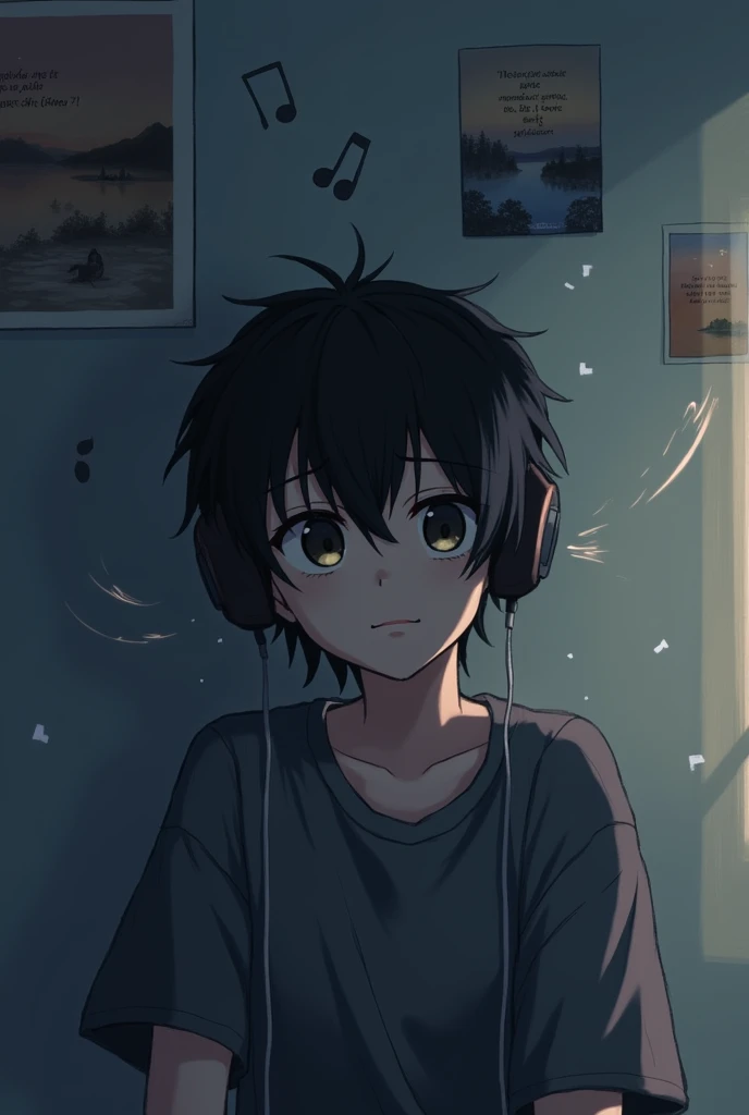 Sad Anime boy Aesthetic Listening Music With Headphones Sad Pic
