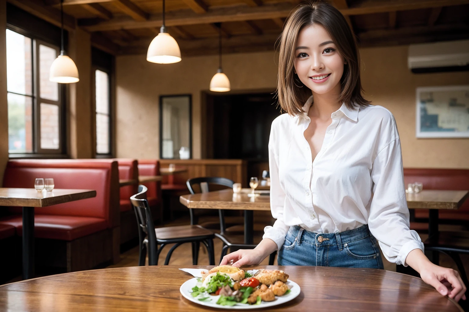 ((Highest quality、8k、masterpiece:1.3))、Beautiful woman who looks like Satomi Ishihara、1 male、1 female、Couple、spouse、half、The body is slim、((Bob Hale、Straight hair:1.2)), (Realistic, Intricate details:1.2), テーブルの上のwine glass、Put the light on your face、 Amazing view of the sunset sky and clouds、Amazing mountain views、A bright smile、The wonderfulness of smile、Bright image、The beauty of wine, Beautiful Face, blue eyes, The light shines on your face, blush, short hair,Bright Face、 (7), 39 years old, red wine 、Appetizers、Italian food、Wine bottle、Champagne、sparkling wine、Two beauties、Brown Hair、Shortcuts、Long sleeve shirt、dress、Pretty Woman 1, (slimな顔), (The body is slim), (Brown Hair), (Shortcuts), cheeks turn a little red,Attractive beauty、restaurant, In a prominent place (From the waist up) Nova Frog Style, actress, model, Upper Body, White wine, slim, wine glass, A wine glass placed in the center, smile, (smile: 1.15), Beautiful fine grain, Depth f/2,saturation, High Contrast, Strong light and shadow,Moist Body:1.5、3D texture、Delicate eyes、Brown Hair、The hair is very shiny、
