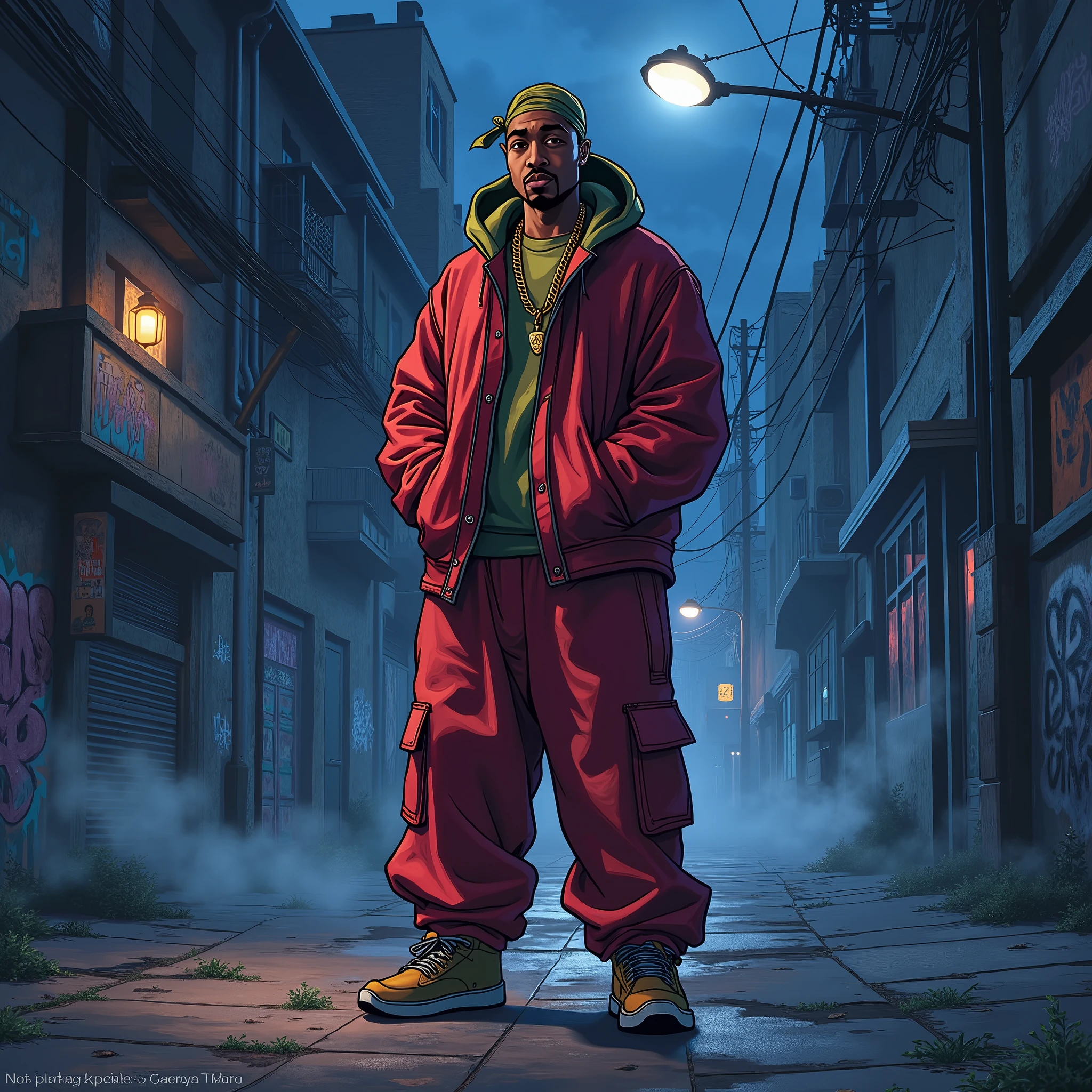 {Anime arstyle:1.2}, Tupac, baggy clothing,dark