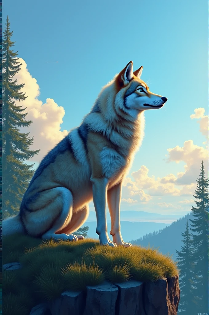 (Furry art, Upload to e621: 1.4),1 boy, a wolf, Solitary, On the Hill, the rest of the sky, permanent, detail fur, Perfect eyes, Detailed body, Detail face, Perfect Pulp, sticky, (masterpiece), (best quality), (Extremely detailed: 1.0), cool pose, (Clear, Shiny:0,8), (1 boy, Solitary), (Solitary_focus), Detailed fluffy fur, Natural Lighting, (male), anthropology, in the forest, Detailed background, Perfect sky, detail fur, blue eyes,