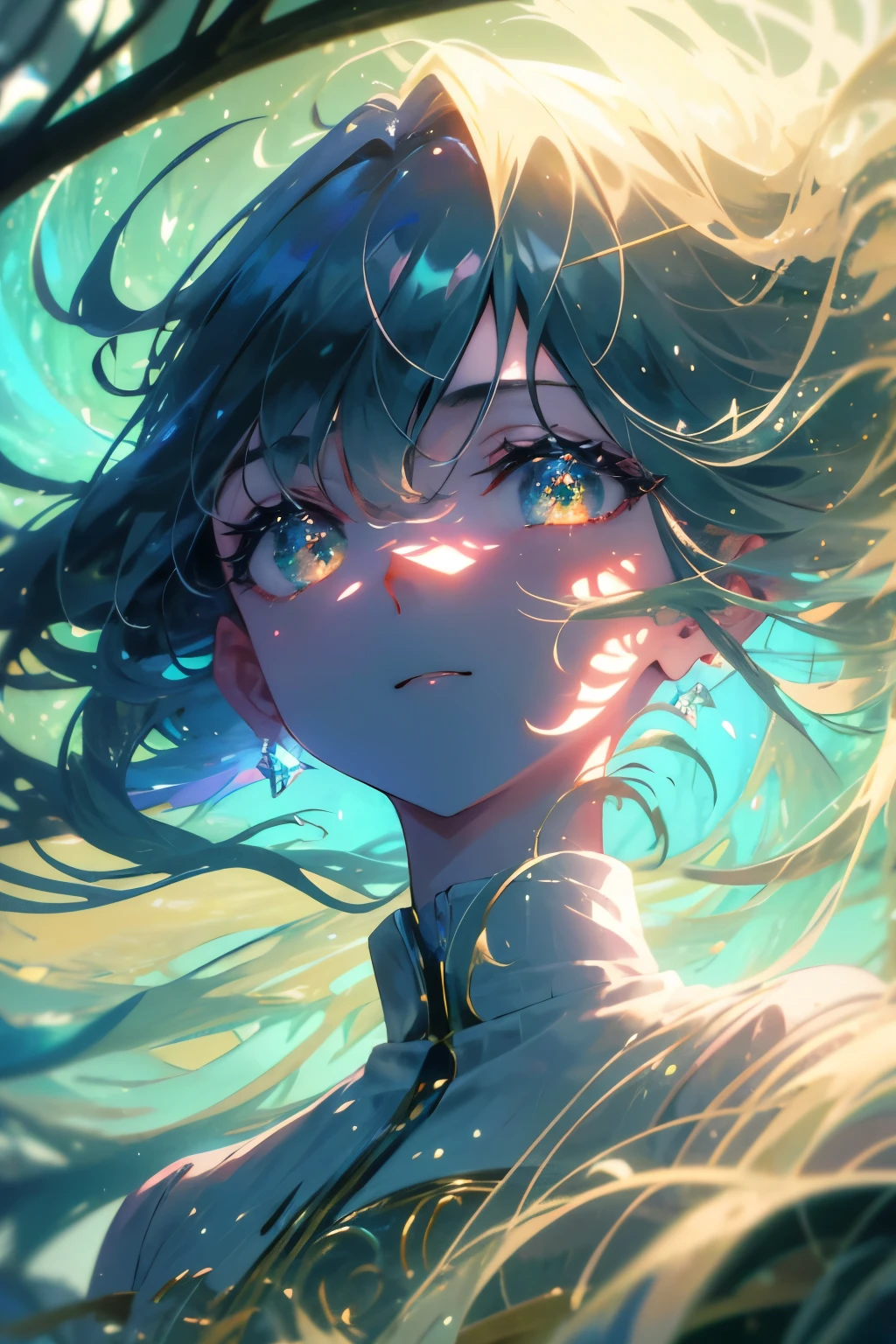 Create exquisite illustrations reminiscent of Makoto Shinkai's style, It has ultra-fine details and top-notch quality. Create a high-quality illustration depicting the back of a girl looking up at a sacred, majestic tree. The scene should evoke a strong sense of nostalgia and enchantment, with intricate details and a dreamy atmosphere. The tree should be depicted as towering and ancient, with a mystical aura surrounding it—perhaps with soft light filtering through its leaves or a gentle glow emanating from its trunk. The girl's posture should capture her awe and reverence as she gazes up at this grand tree. The environment around them should enhance the nostalgic feel, with elements like soft, dappled sunlight, delicate shadows, and perhaps a touch of nature reclaiming the area. Every element should be meticulously crafted to immerse the viewer in a nostalgic and fantastical moment. best quality, masterpiece, expressive eyes, gorgeous, vivid, perfect face, smile, happyness, 2eyes, emotion, detailed pupils, vivid pupils,stunning, life, relfection, peace, warm, compsition, artistic, 4k, wallpaper, bonnet, wind, glowing eyes