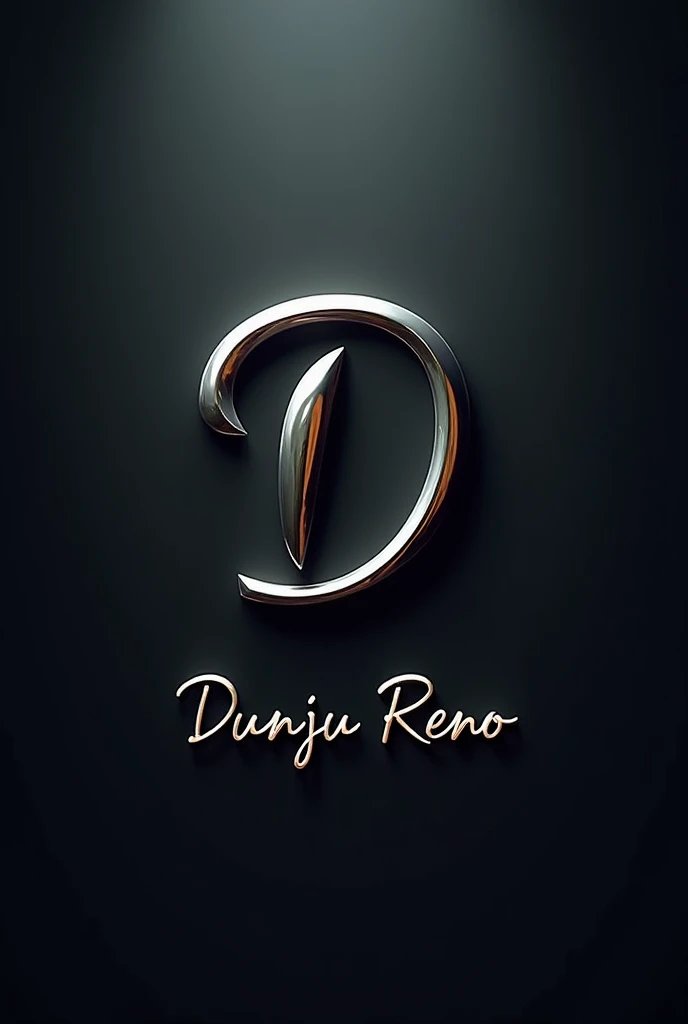 Metallic symbol D written Dunju Reno on top of bottom it in stylish 3D