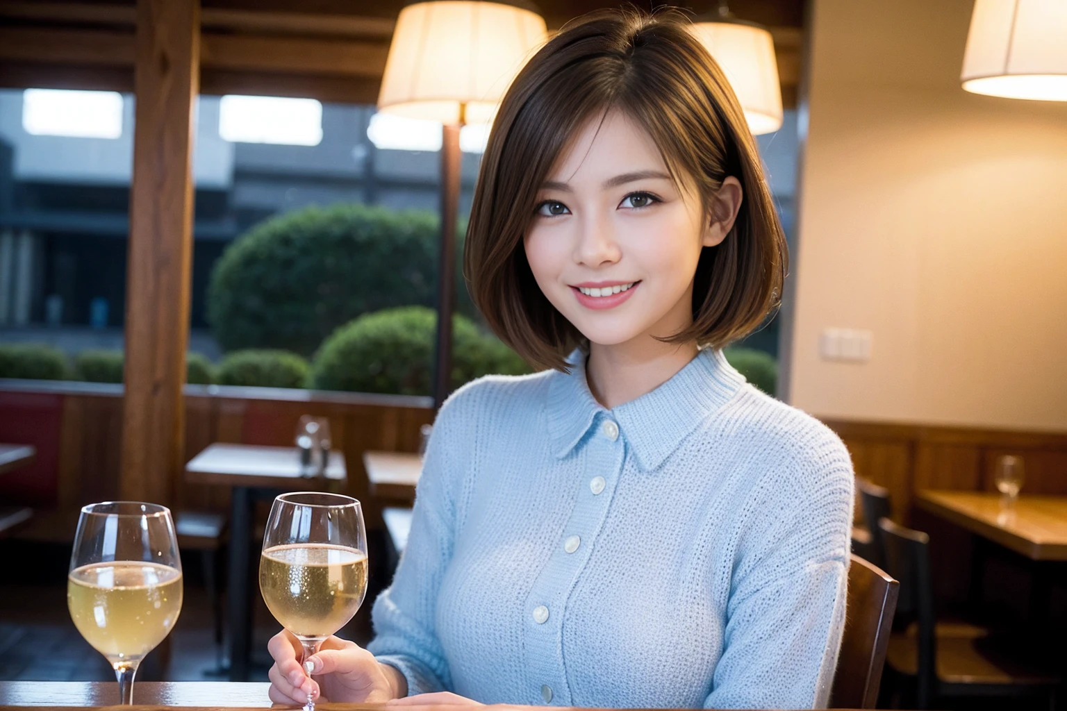 ((Highest quality、8k、masterpiece:1.3))、slimカップル、modelカップル、(Realistic, Intricate details:1.2), sashimi、Tempura、Japanese sake、Shochu 、Amazing view of the sunset sky and clouds、A bright smile、The wonderfulness of smile、Bright image、The beauty of wine, Beautiful Face, blue eyes, The light shines on your face, blush, short hair,Bright Face、 (Age 37), 39 years old, sparkling wine、Two beauties、Brown Hair、Shortcuts、Long sleeve shirt、dress、Beautiful woman 1, (slimな顔), (The body is slim), (Brown Hair), (Shortcuts), cheeks turn a little red,Attractive beauty、restaurant, In a prominent place (From the waist up) Nova Frog Style, actress, model, Upper Body, White wine, slim, smile, (smile: 1.15), Beautiful fine grain, Depth f/2,saturation, High Contrast, Strong light and shadow,Moist Body:1.5、3D texture、Delicate eyes、Brown Hair、The hair is very shiny、