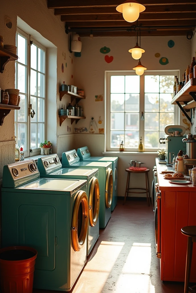 The laundry shop on the 2nd floor is a cafe.