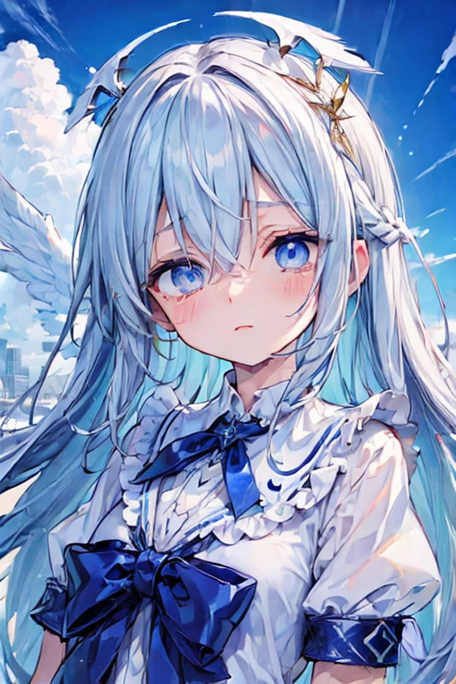 (eyes:2.0),blue sky,angel,crying face,祈る