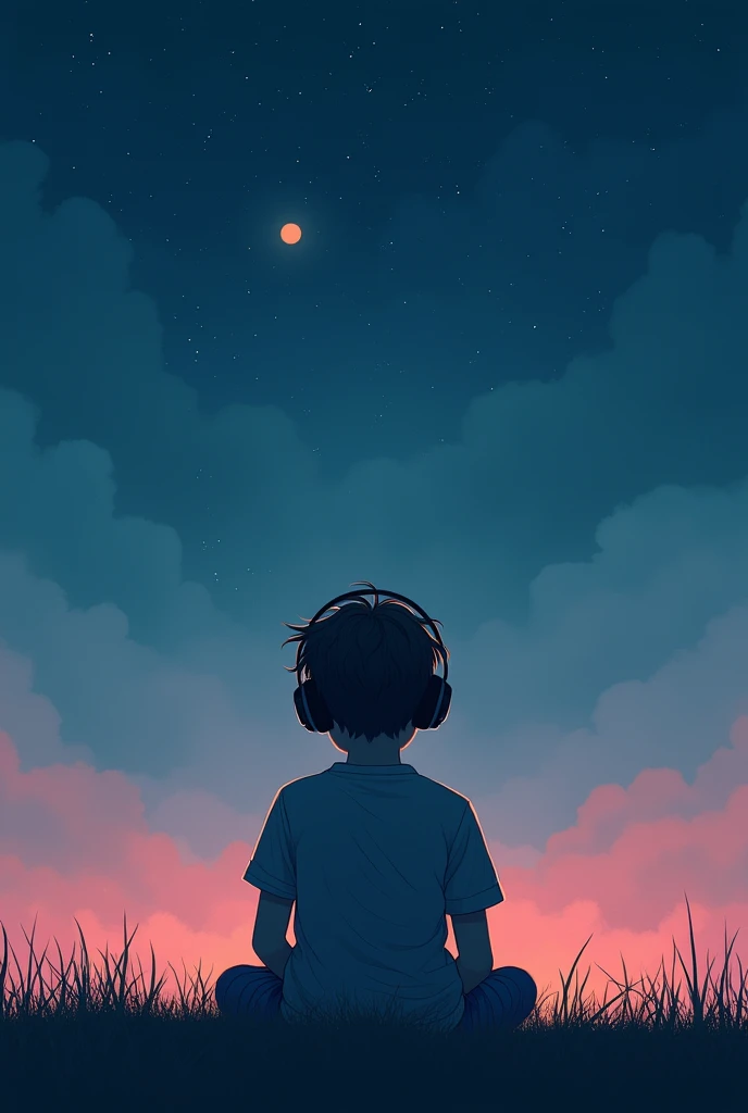 Sad boy Aesthetic Listening Music And See On Sky With Headphones Pic
