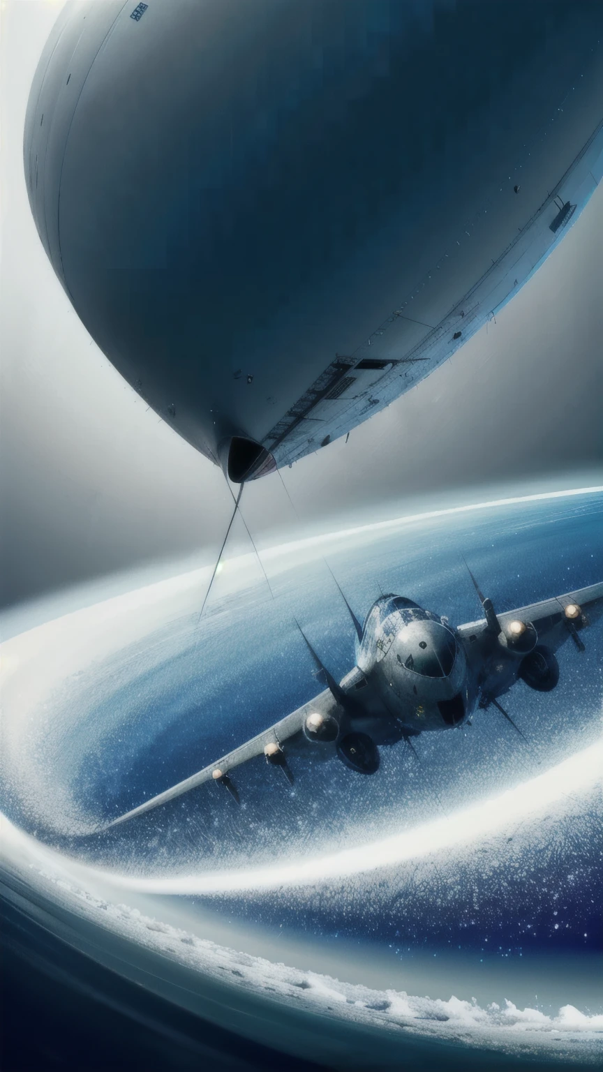 Depict a World War II-era military aircraft flying over the Bermuda Triangle. The aircraft should be detailed, with a vintage look. Show it flying over a calm ocean, but with dark, swirling clouds beginning to form, suggesting an impending disappearance.