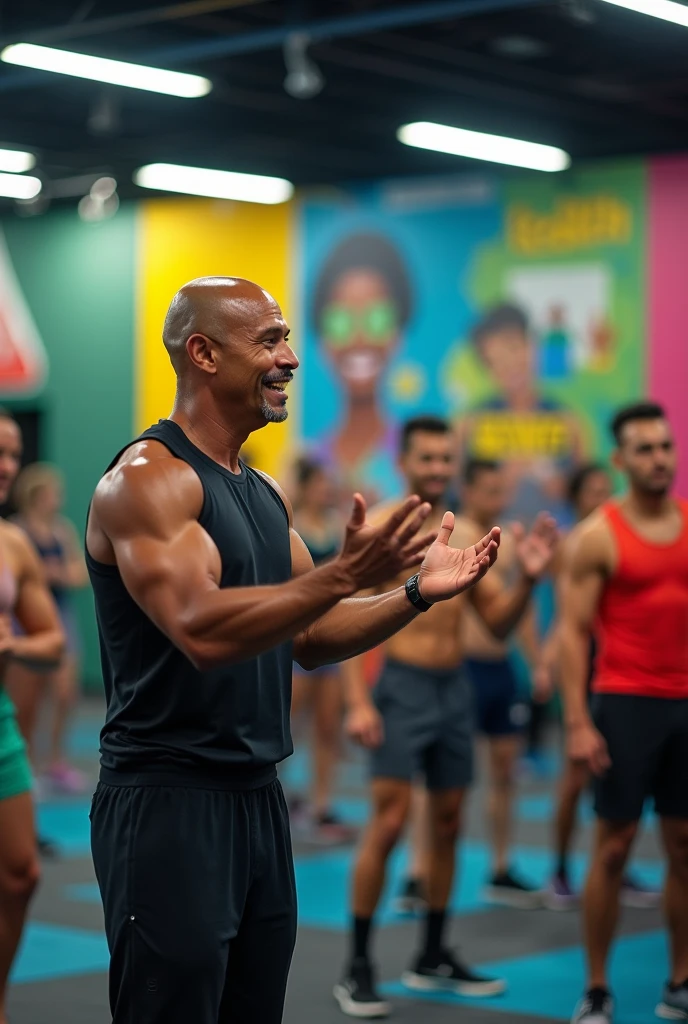 Fitness trainer name is pun. He is short. He has no hair .