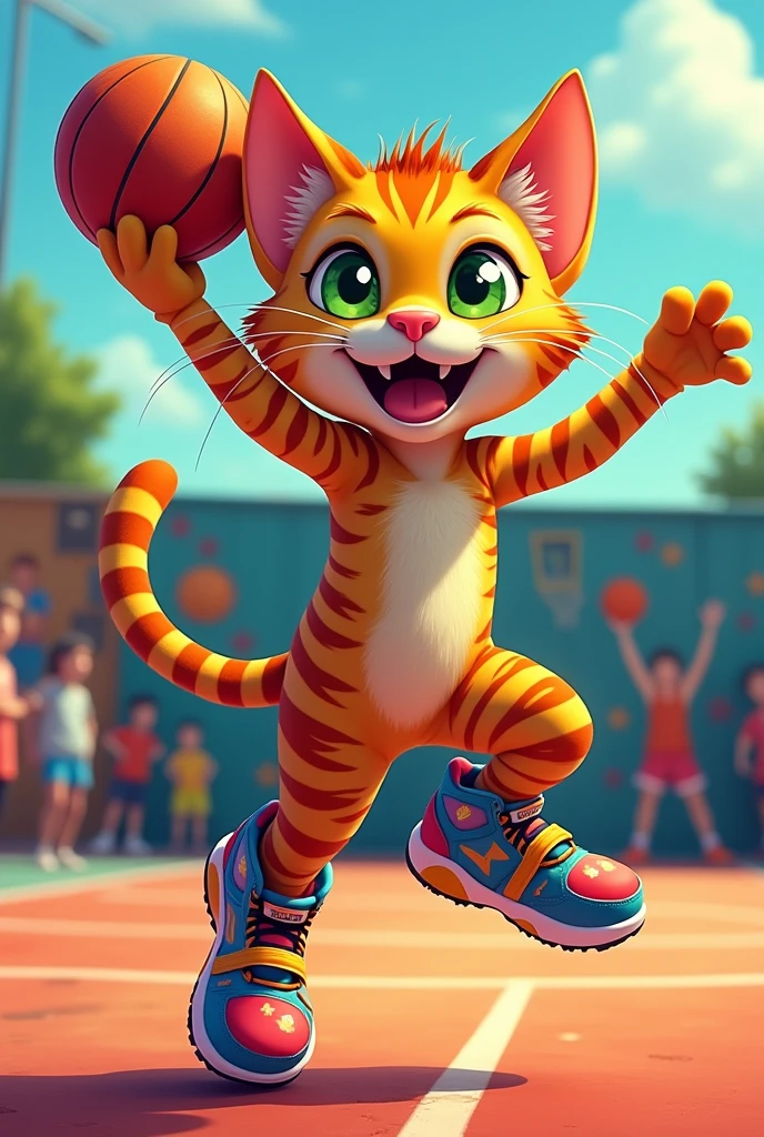 Cat with an amazing shoes playing basketball