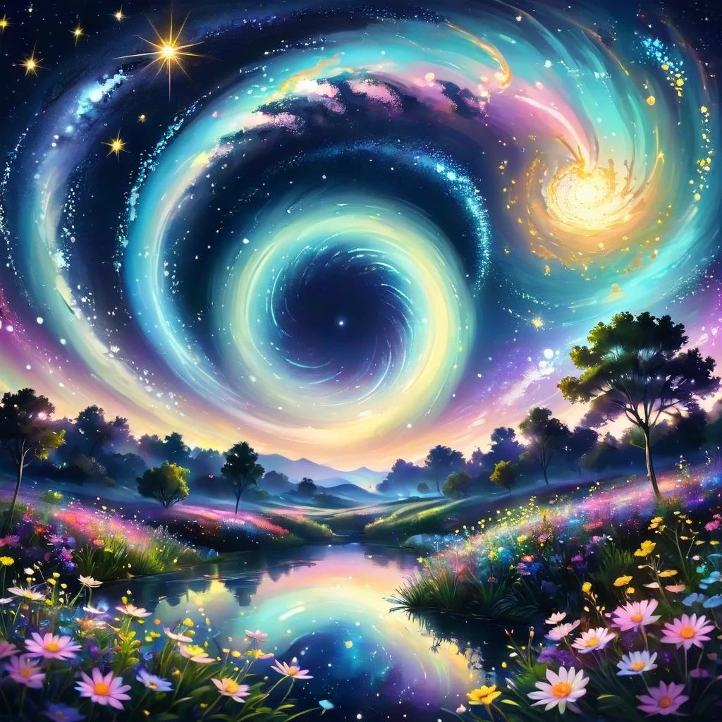 Mesmerizing night sky,Filled with rotating galaxies and shining stars,, All this stems from the intoxication of the eyes of the one you love deeply