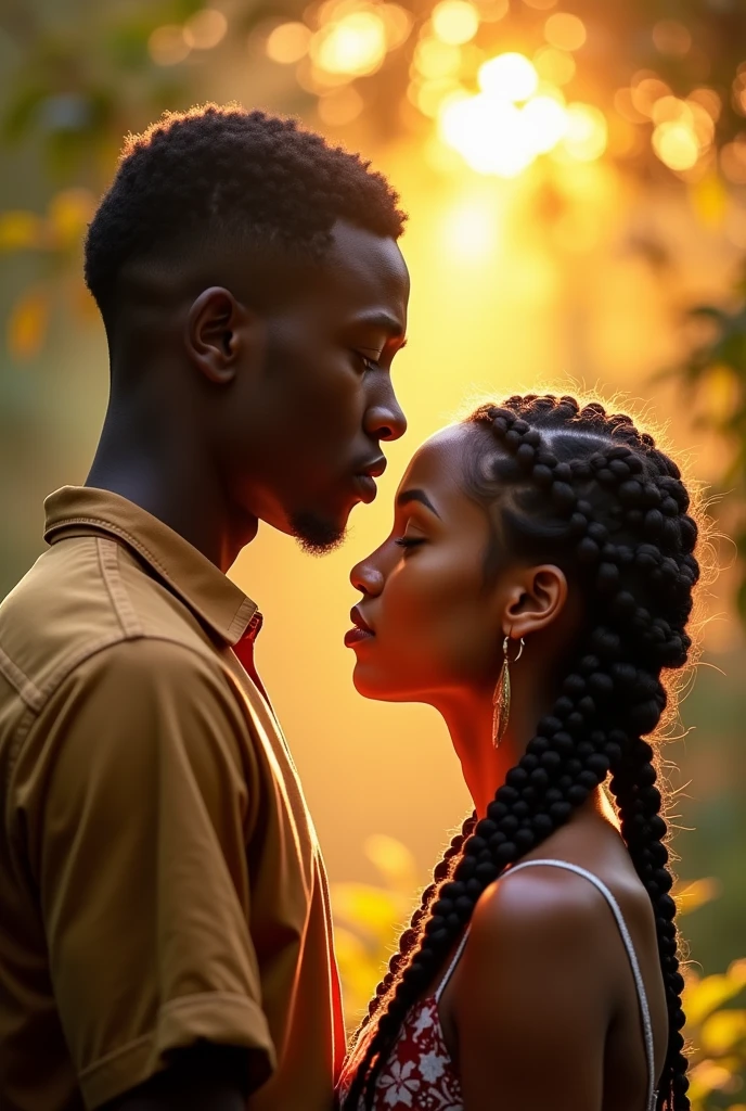 Une , un garçon de , un adulte de 25 ans. Les cheveux courts pour les garçons. La fille tissé de coiffure africaine et tous noirs. Chrétiens avec un soupçon de flamme comme pour montrer la présence de Dieu