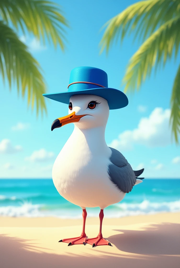 Draw a seagull in a blue hat bowing