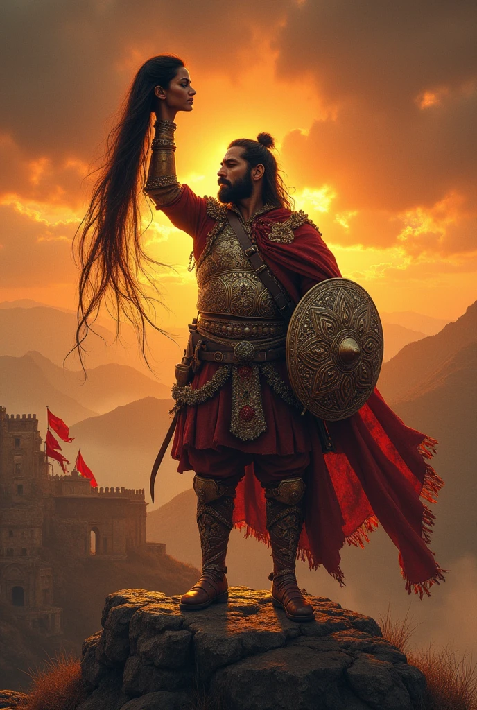 A Rajputi warrior hang his beautiful princess severed head