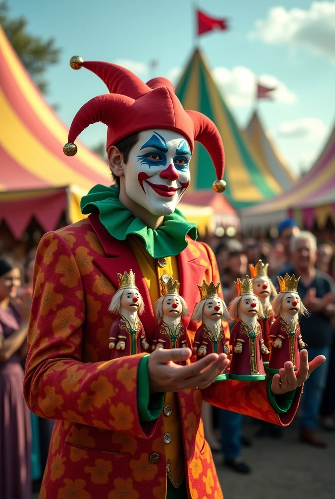 Make me a jester who is multiplying kings like a wooden doll