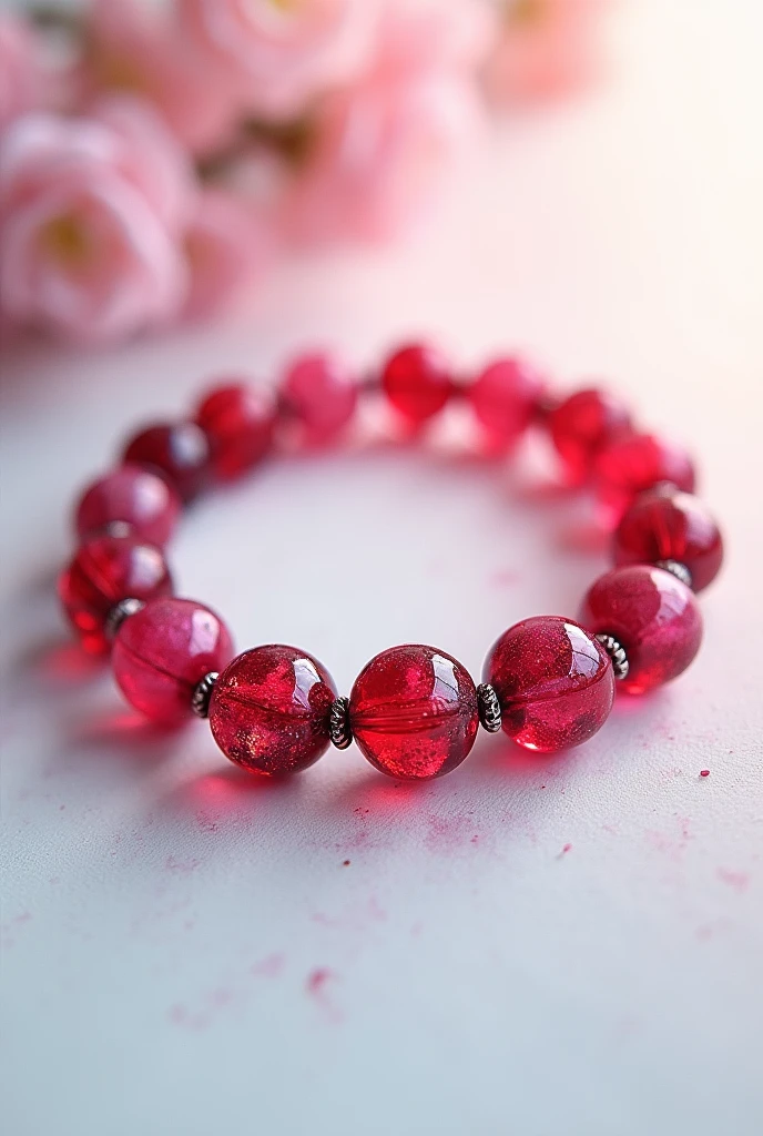 painting, watercolor style, A bracelet with 5 red beads 