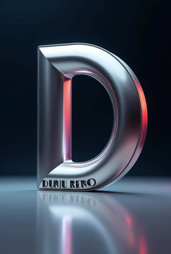 Metallic symbol D written Dunju Reno on top op of its bottom in 3D