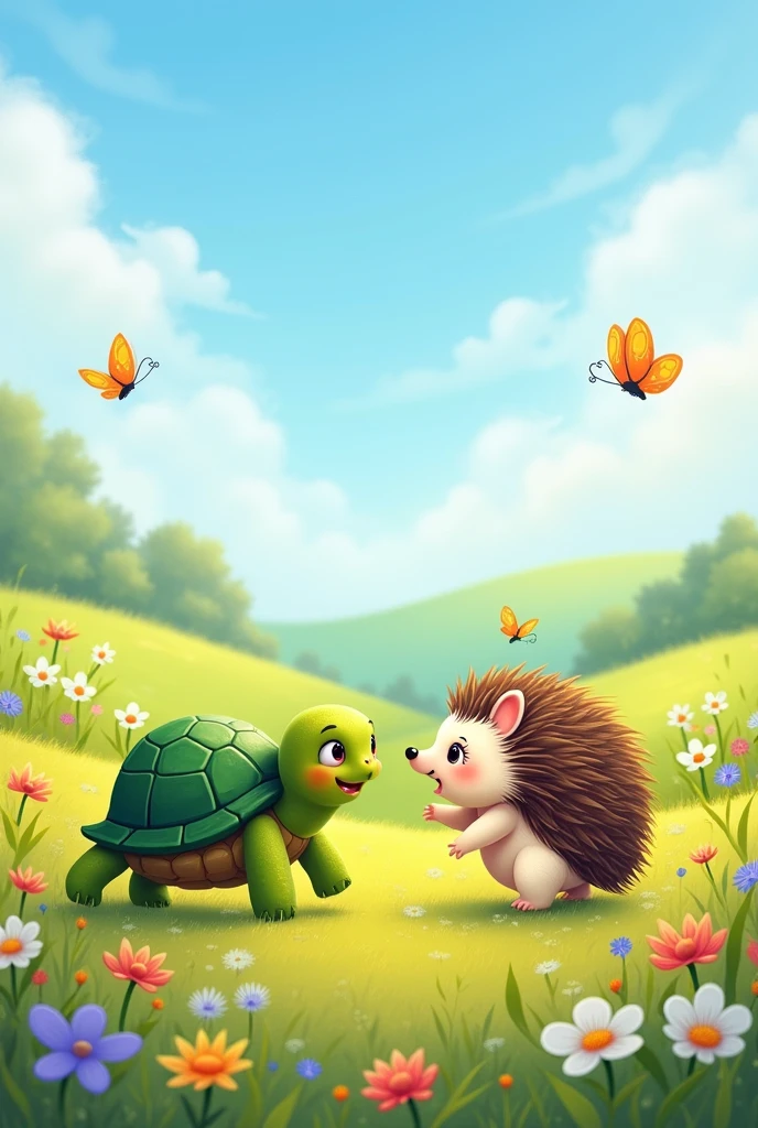 a small turtle and a small hedgehog for a children&#39;s book