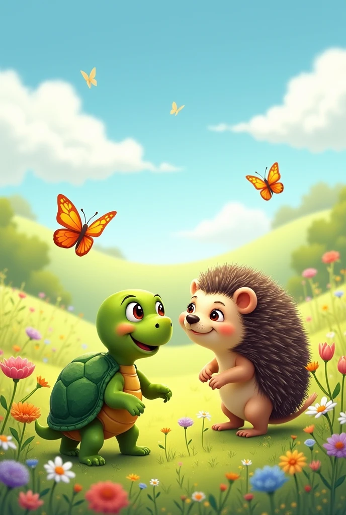 a small turtle and a small hedgehog for a children&#39;s book