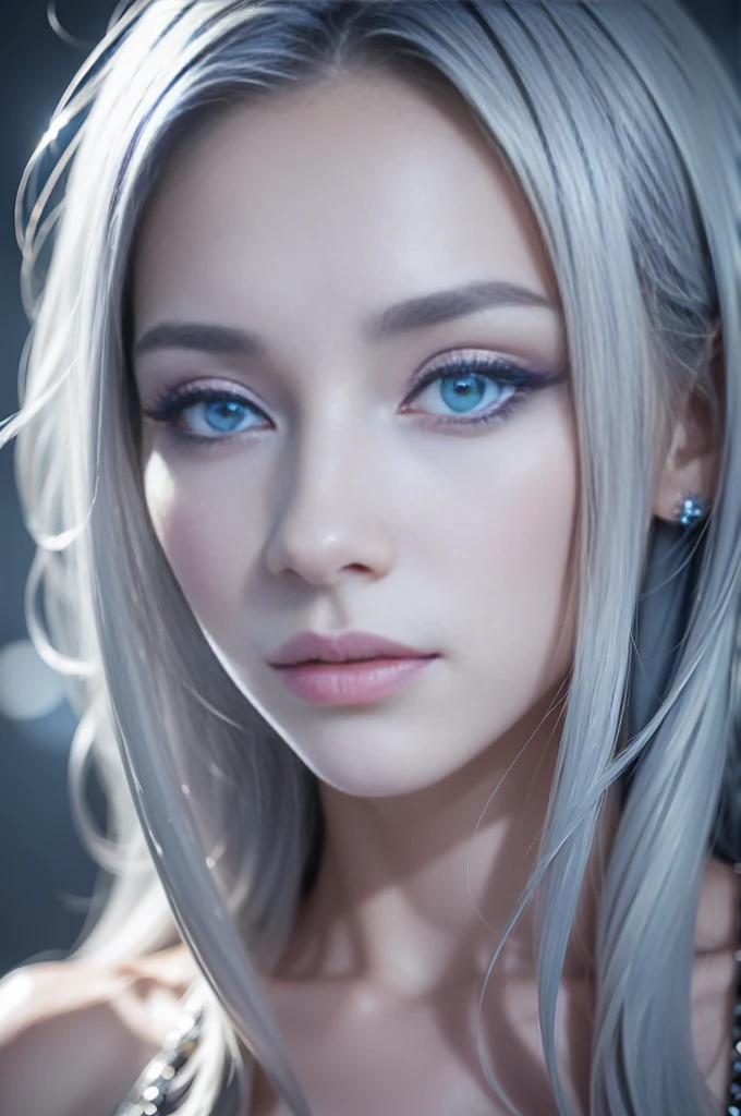 8k, (full body shot:1.2), 20-year-old Swedish girl, raw, Beautiful woman, (straight gray hair), Crystal-encrusted girl, sexy poses, The white skin is inlaid with transparent crystal, ((lens)), The structure is made of crystals, Hourglass body, intricate, beautifull face, elegant, highly detailed, digital hyperrealistic photography, hyperrealistic photography filigree, shyness, most beautyfull face, (masterpiece, sidelighting, (finely detailed beautifull blue eyes: 1.2)),